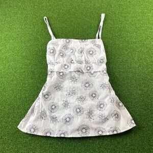 White Floral Tie Back Spaghetti Strap Camisole Top Cottagecore Fairy Y2K SEE DES